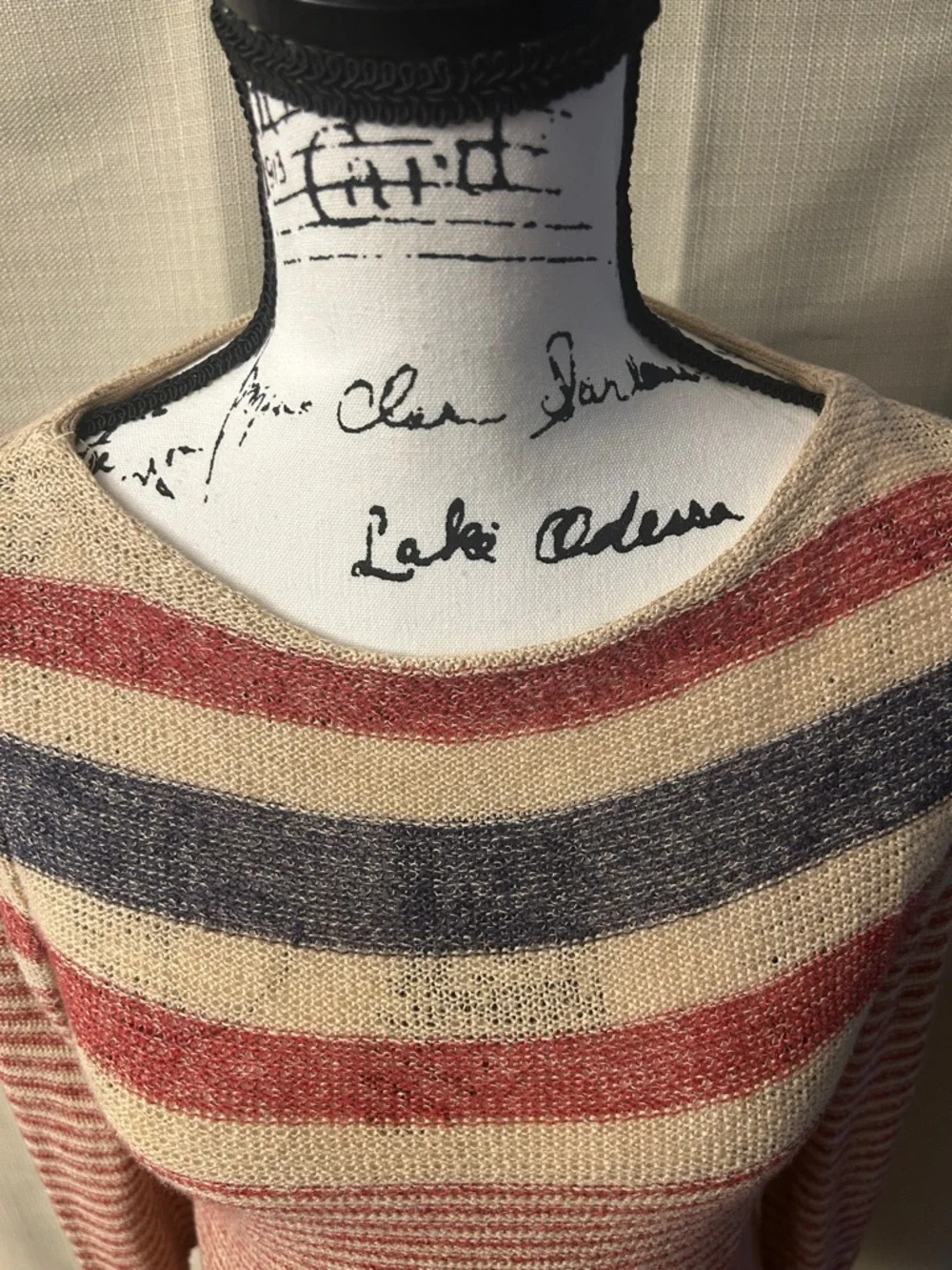 Ralph Lauren vintage Red Blue Tan USA Womens Linen Blend Knit Top - Picture 5 of 6